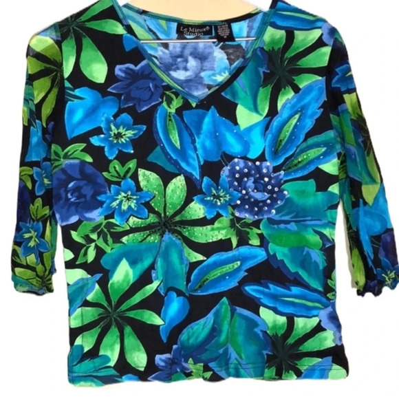 LE MIEUX STUDIO GUC WOMENS FLORAL TOP SHIRT BLOUSE SUMMER CASUAL OFFICE SIZE M - Picture 2 of 8